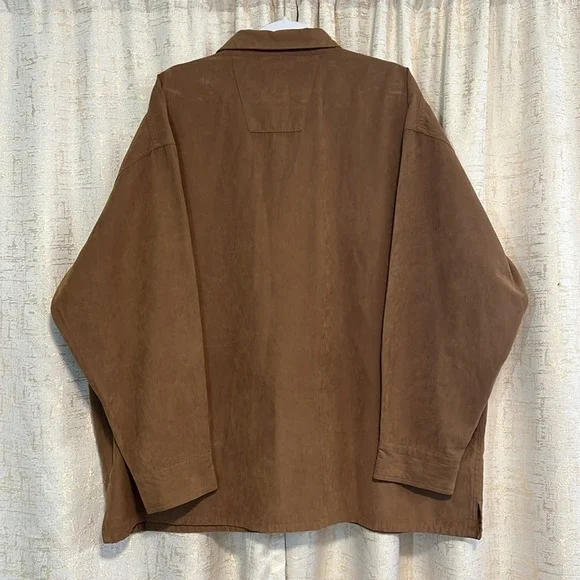 Bruno Sueded Microfiber Shirt Men's XL Brown Good Italian Design Long Sleeve - Picture 2 of 6
